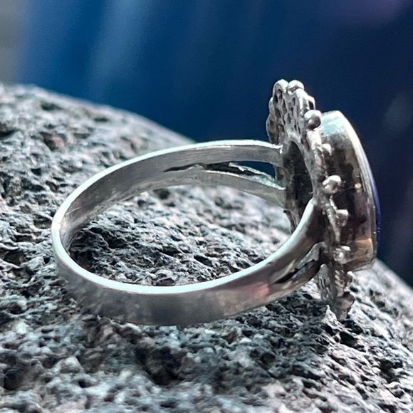 Antique Blue Lapis Solid Sterling Silver Estate Ring size 8.5 - Picture 3 of 9